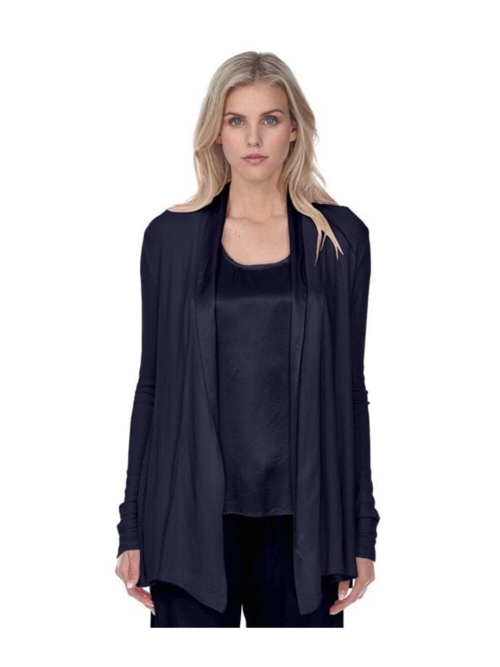 PJ Harlow women's medium navy blue Shelby knit lounge cardigan wrap sleepwear